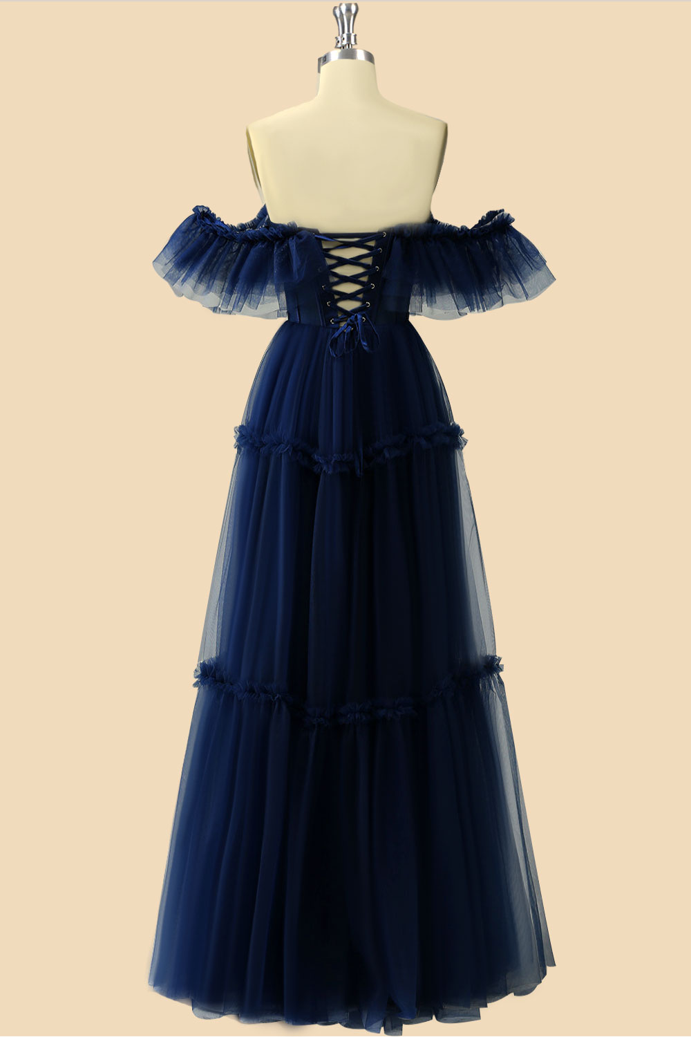Custom corset chiffon party dress, navy long prom dress